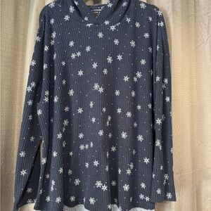 Lane Bryant Navy Snowflake Hooded Ribbed Pullover